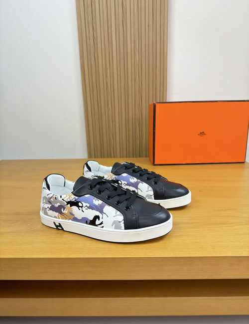Hermes Casual Leather Skate Shoes Colorful Outsole
