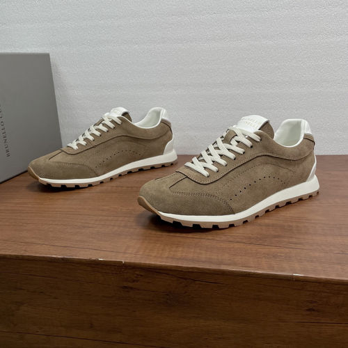 Brunello Cucinelli BC Suede Lace-up Casual Sneakers Khaki