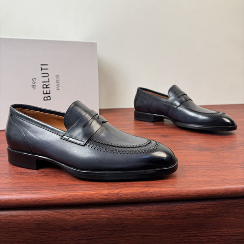 Berluti Grey Patina Leather Loafer Shoes