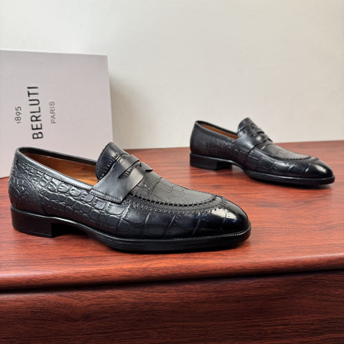 Berluti Grey Croc-Embossed Leather Loafers