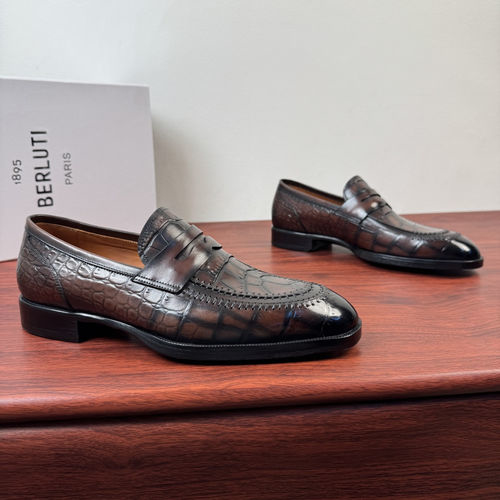 Berluti Brown Croc-Embossed Leather Loafers