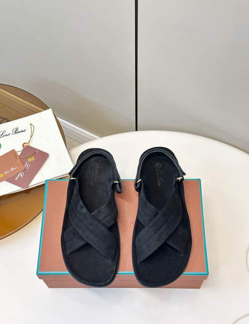 Loro Piana LP Cross Strap Suede Comfortable Sandals