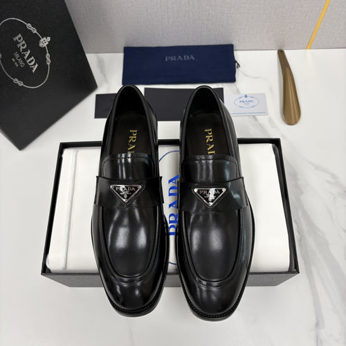 Prada Saffiano Series Leather Loafers With Logo