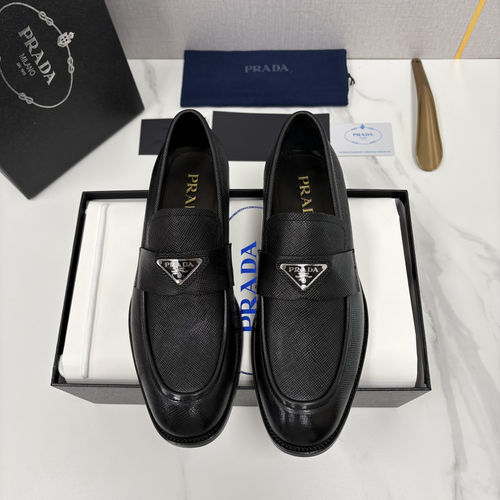 Prada Saffiano Series Leather Loafers With Logo