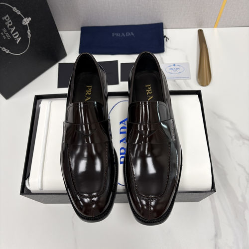 Prada Saffiano Series Leather Loafers With Logo