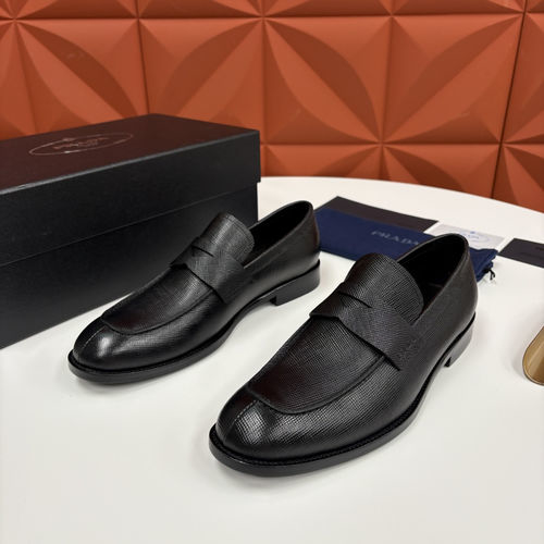 Prada Saffiano Series Leather Loafers With Logo