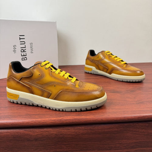 Berluti Playoff Patina Leather Sneakers Yellow Brown