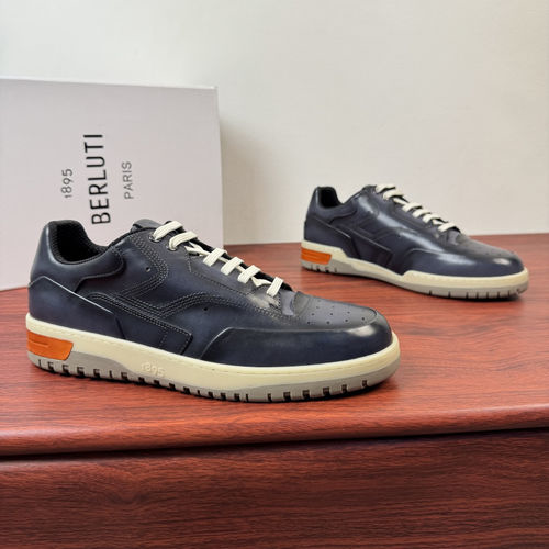 Berluti Playoff Patina Leather Sneakers Grey