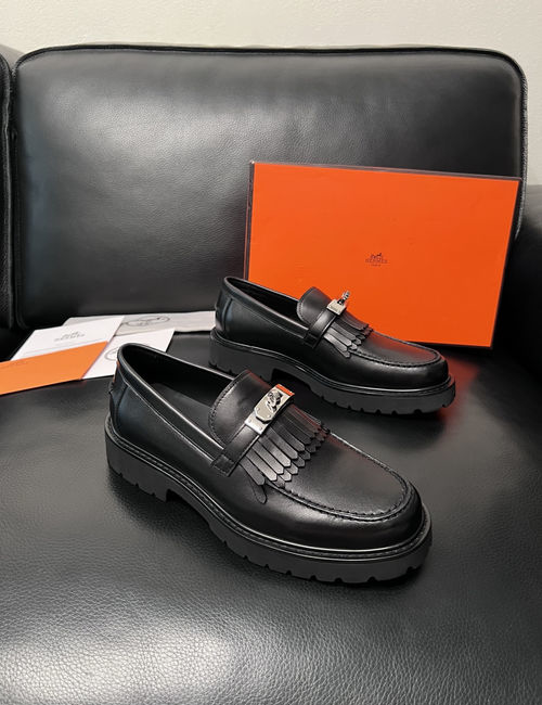 Hermes Premium Leather Formal Casual Loafers