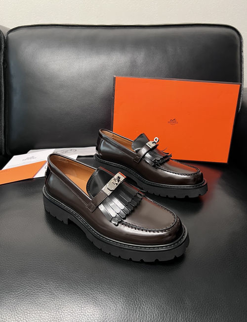 Hermes Premium Leather Formal Casual Loafers
