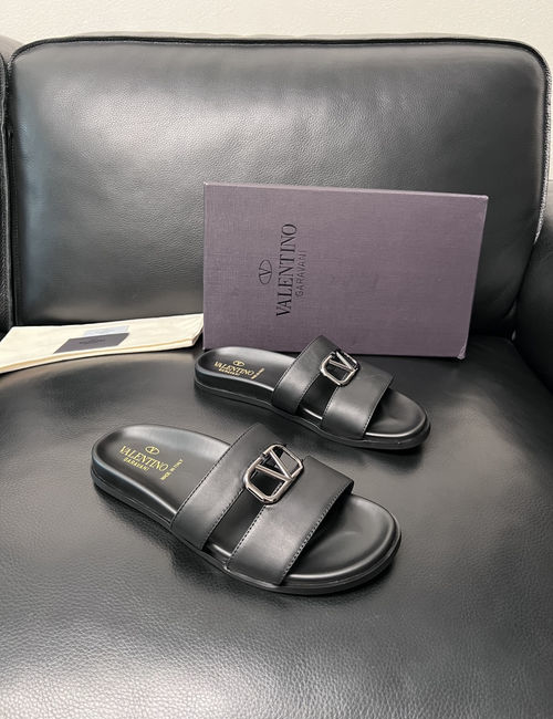 Valentino Color-block Stitched Leather Slippers