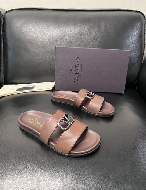 Valentino Color-block Stitched Leather Slippers