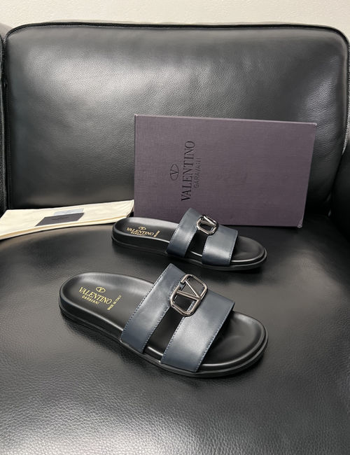 Valentino Color-block Stitched Leather Slippers