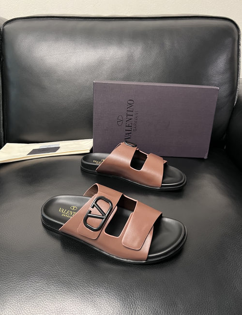 Valentino Color-block Stitched Leather Slippers