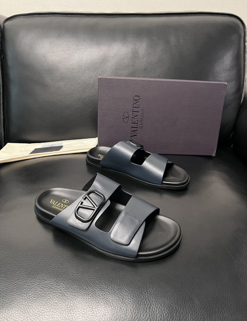 Valentino Color-block Stitched Leather Slippers