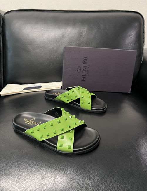 Valentino Color-block Stitched Leather Slippers