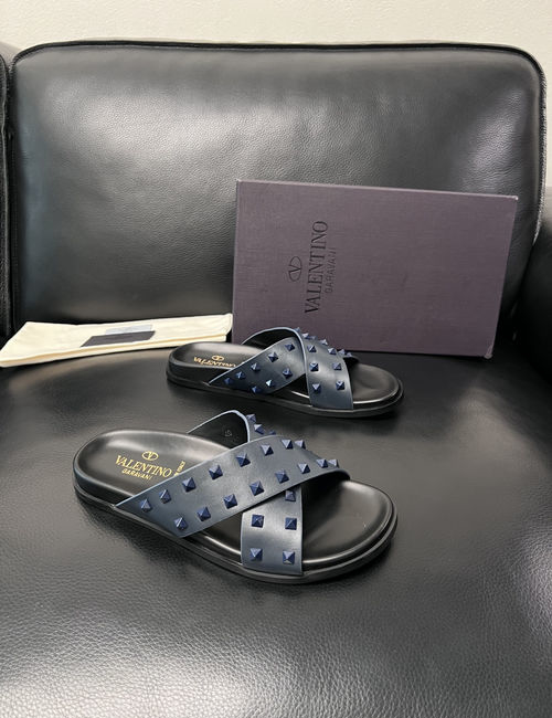 Valentino Color-block Stitched Leather Slippers