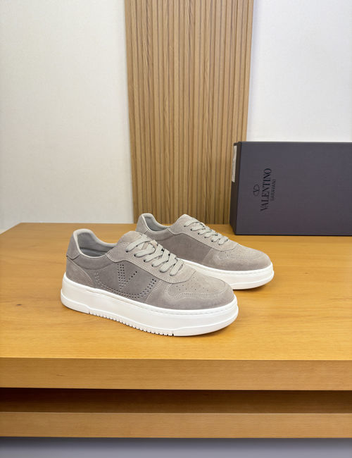 Valentino Suede Leather Casual Sneakers With Perforated Logo