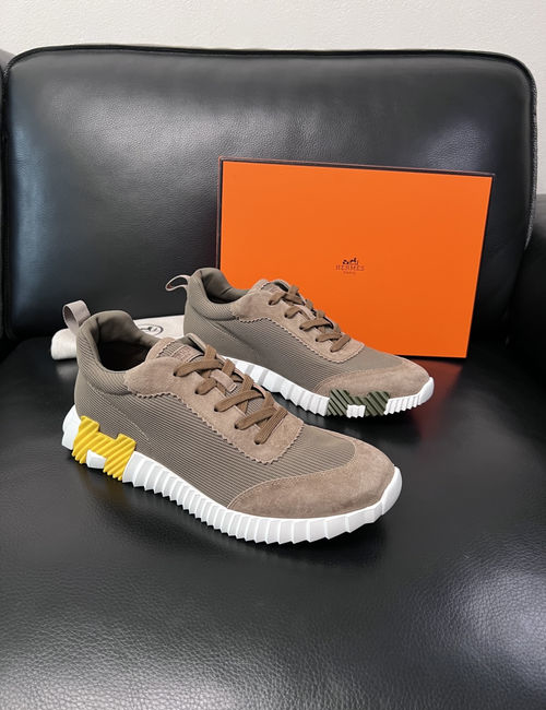 Hermes Bouncing Sneakers Premium Leather Patchwork Design Soft Sole