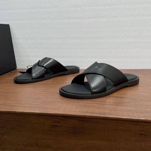 Zegna Calfskin Cross Strap Slides With Leather Insole