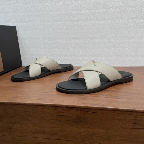 Zegna Calfskin Cross Strap Slides With Leather Insole