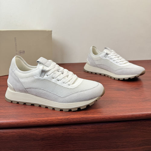 Brunello Cucinelli BC Suede Mesh Breathable Sneakers White