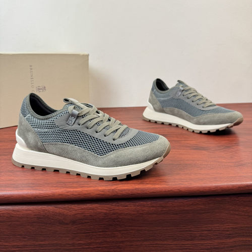 Brunello Cucinelli BC Suede Mesh Breathable Sneakers Gray