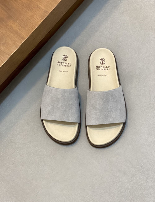 Brunello Cucinelli BC Suede Slides With Adjustable Metal Buckles