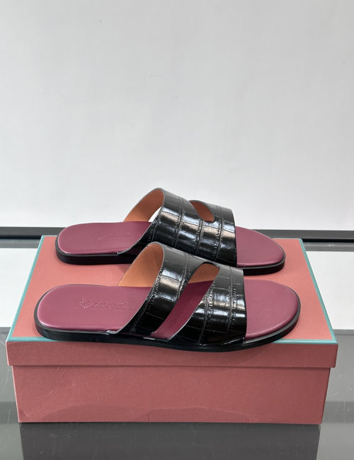 Loro Piana LP Croc-embossed Patent Leather Slides