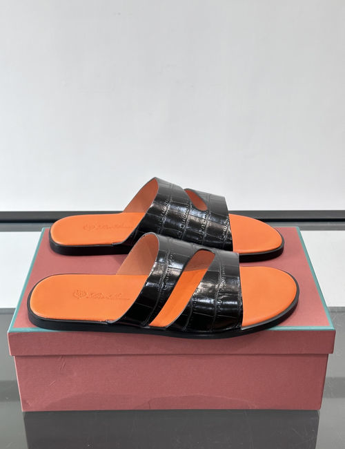Loro Piana LP Croc-embossed Patent Leather Slides