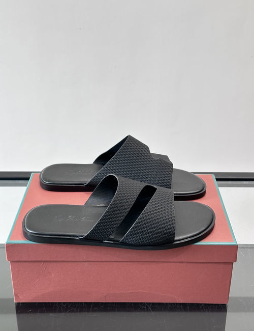 Loro Piana LP Woven Upper Slides With Contrast Sole