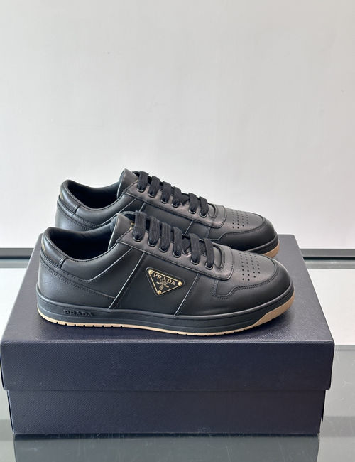 Prada Color-blocked Leather Sneakers With Logo