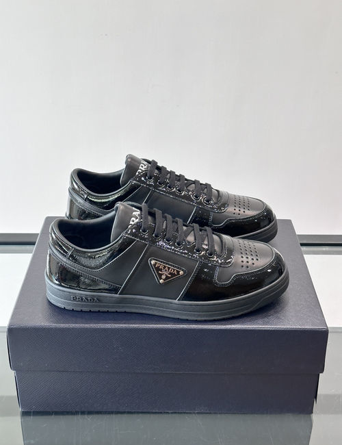 Prada Color-blocked Leather Sneakers With Logo
