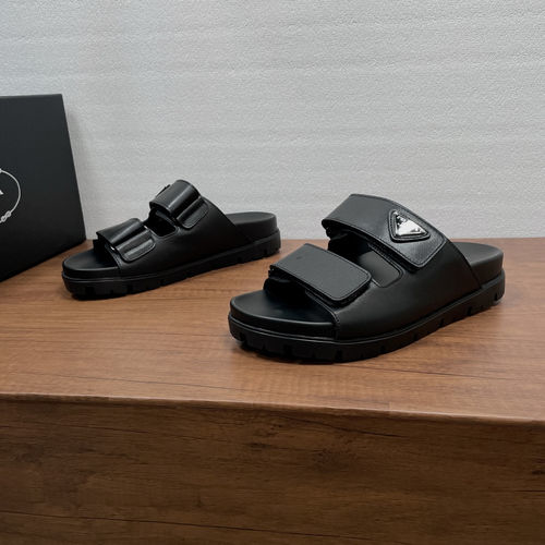 Prada Smooth Leather Slides With Enamel Emblem