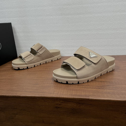 Prada Leather Slides With Adjustable Velcro