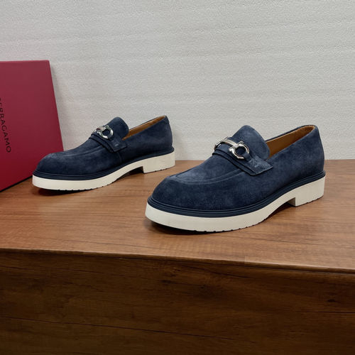 Ferragamo Gancini Buckle Suede Moccasin Shoes