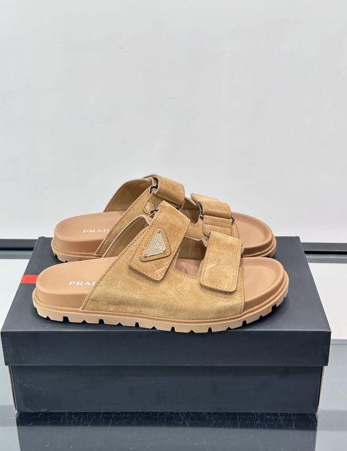 Prada Suede Double Strap Slide Sandals