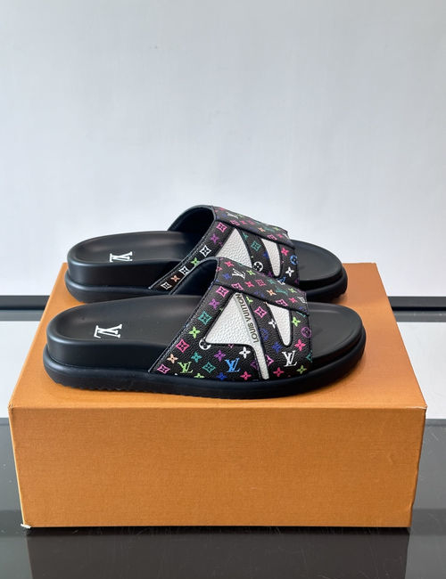 Louis Vuitton LV Monogram Denim Slides Rubber Sole Breathable Casual