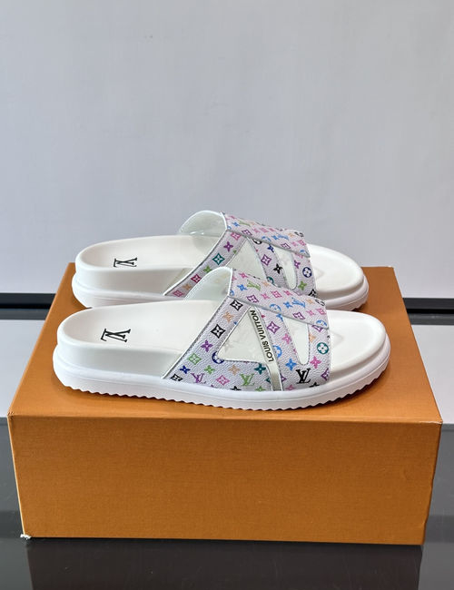 Louis Vuitton LV Monogram Denim Slides Rubber Sole Breathable Casual