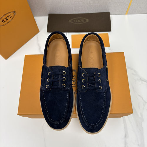 Tods Suede Leather Boat Shoes With Rubber Sole