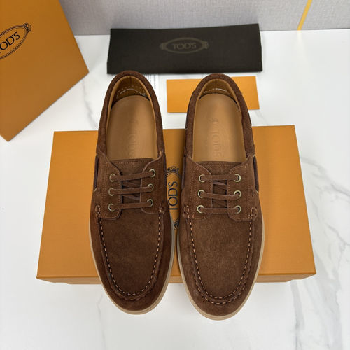 Tods Suede Leather Boat Shoes With Rubber Sole