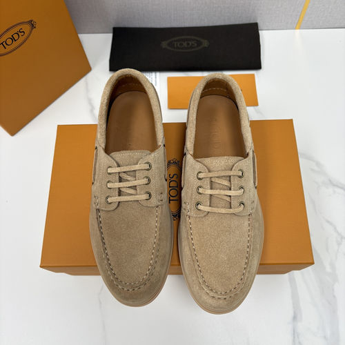Tods Suede Leather Boat Shoes With Rubber Sole