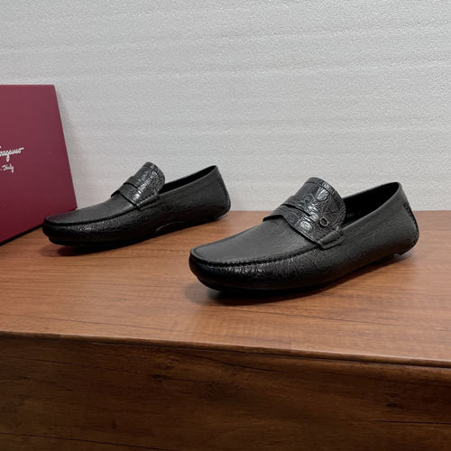 Ferragamo Gancini Buckle Croc Leather Loafers