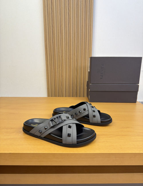 Valentino Leather Rivet Casual Slides