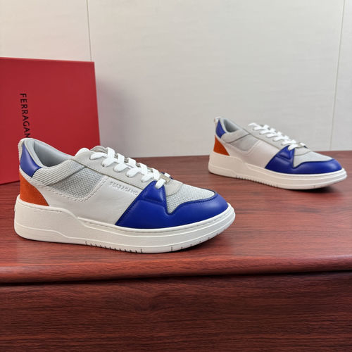 Ferragamo Leather Sneakers With Suede Trims