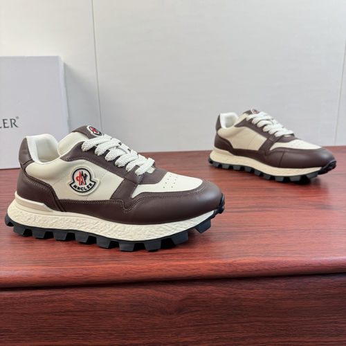 Moncler Trailgrip Color-block Leather Sneakers White Brown