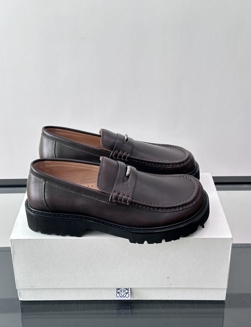 Loewe Platform Loafer Shoes In Dark Brown