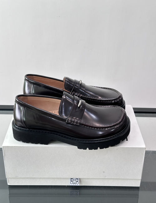 Loewe Platform Loafer Shoes In Dark Brown