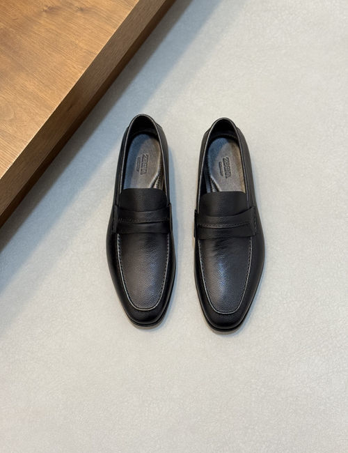 Zegna 232 Logo Grain Leather Loafers
