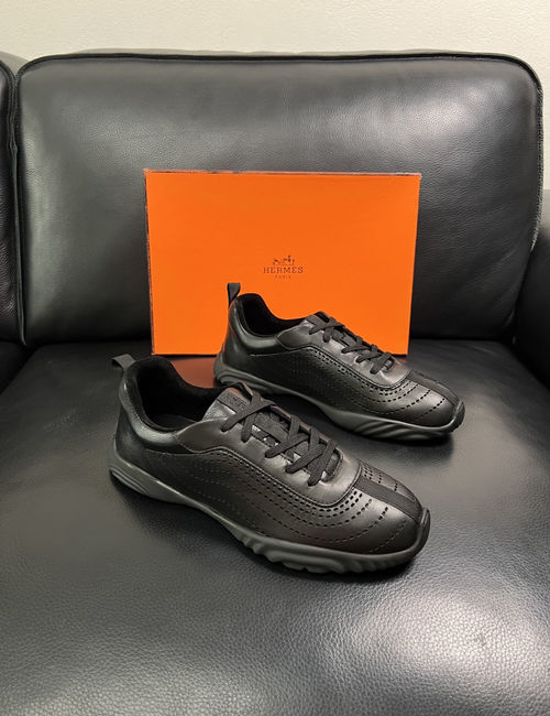 Hermes Premium Leather Stitched Casual Sneakers